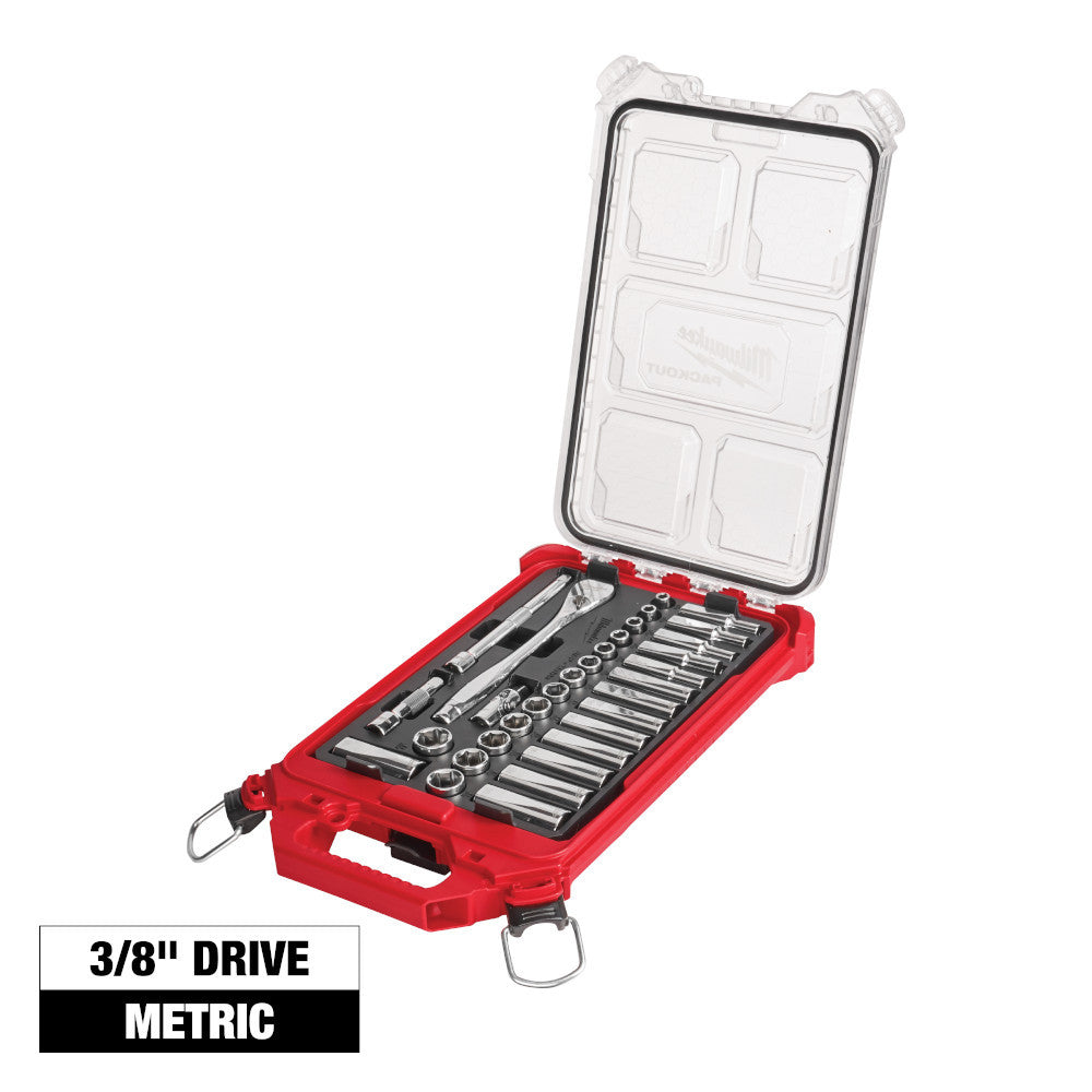Milwaukee 48-22-9482 Tool PACKOUT 3/8-inch Drive Metric Ratchet and Socket Mechanics Tool Set (32-Piece)