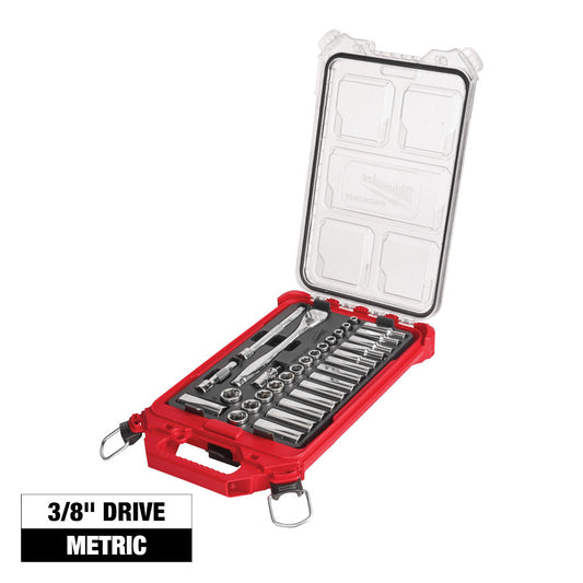Milwaukee 48-22-9482 Tool PACKOUT 3/8-inch Drive Metric Ratchet and Socket Mechanics Tool Set (32-Piece)