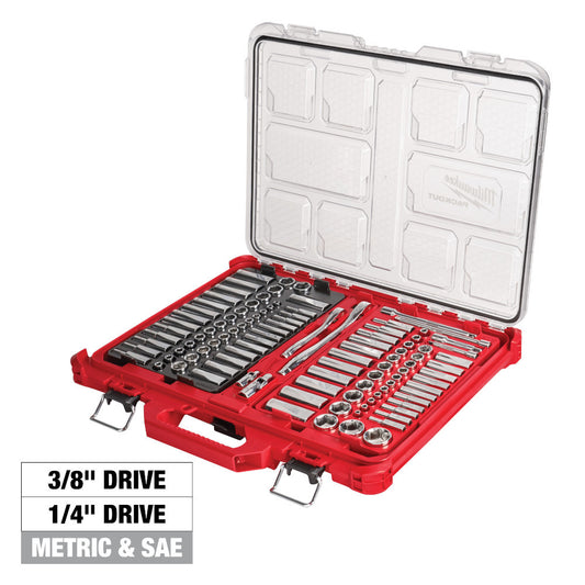 Milwaukee 48-22-9486 106pc Metric & SAE 1/4in and 3/8in Drive Ratchet & Socket Set with PACKOUT Low-Profile Compact Organizer