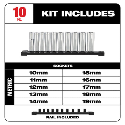 Milwaukee 48-22-9505 10pc Metric 3/8in Drive Deep Well Socket Set