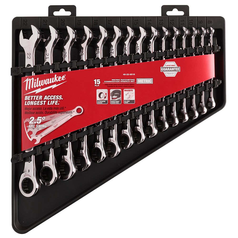 Milwaukee 48-22-9516 15pc Metric Ratcheting Combination Wrench Set