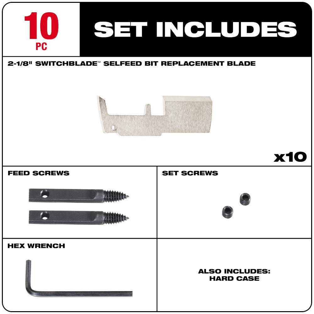 Milwaukee 48-25-5340 2-1/8in SWITCHBLADE Selfeed Bit Blade Replacement Kit - 10pk