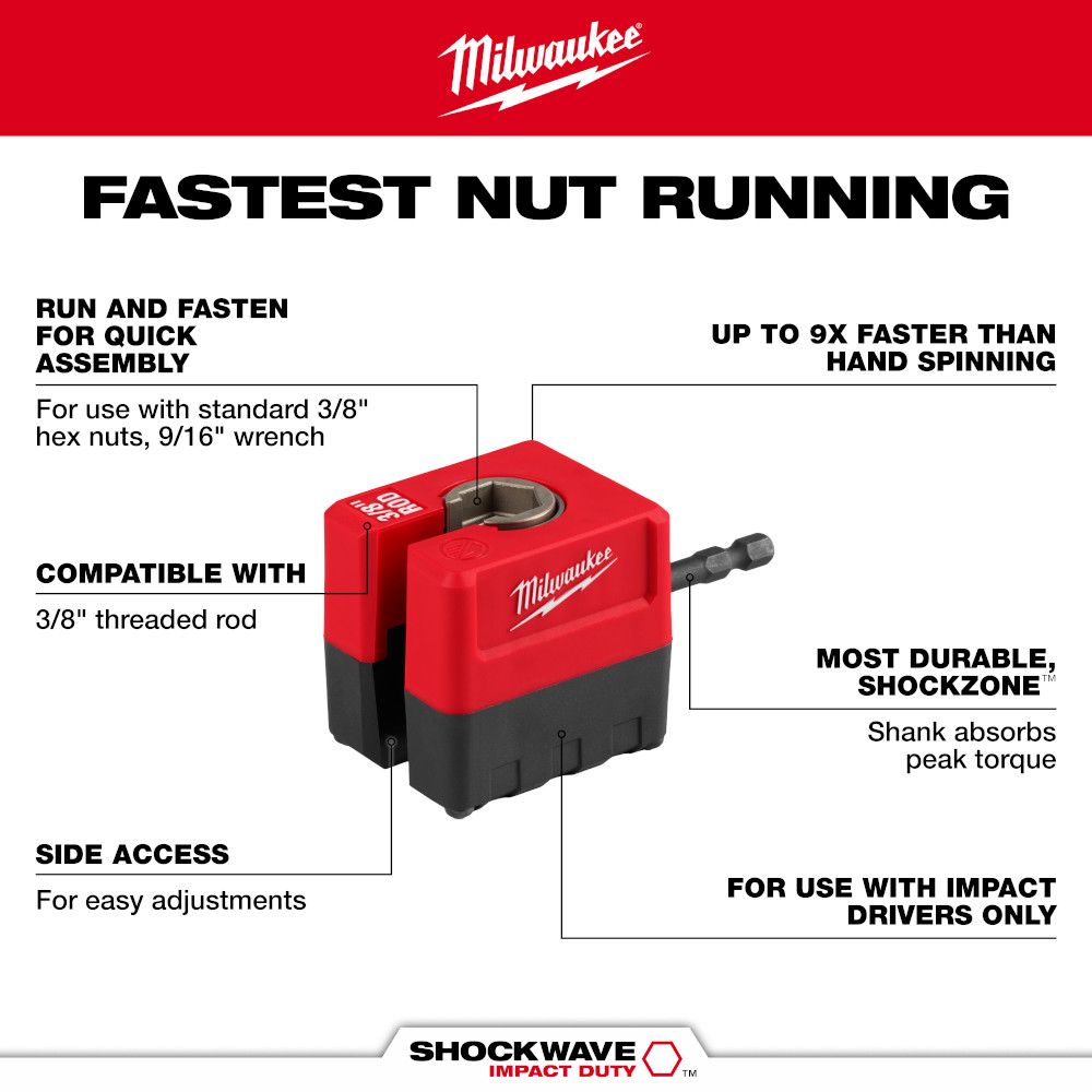 Milwaukee 48-32-2391 SHOCKWAVE Impact Duty 3/8" Threaded Rod Nut Runner