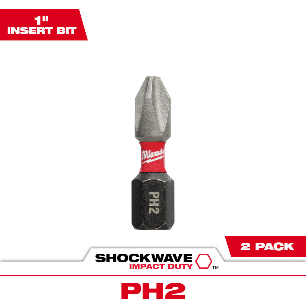 Milwaukee 48-32-4412 SHOCKWAVE Impact Duty 1in x #2 Phillips Power Bits - 2pk