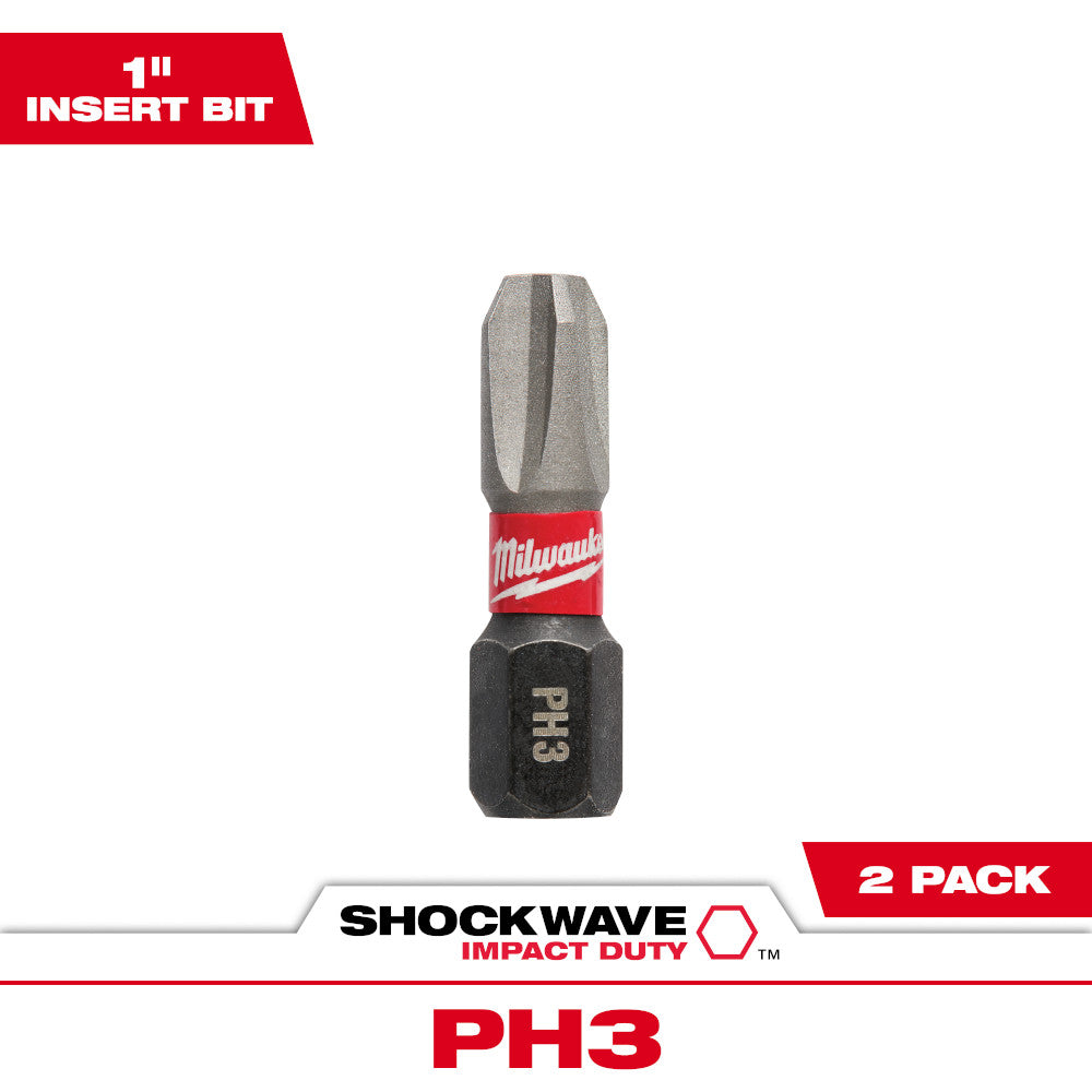 Milwaukee 48-32-4413 SHOCKWAVE Impact Duty 1in x #3 Phillips Power Bits - 2pk