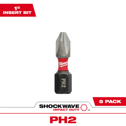 Milwaukee 48-32-4601 SHOCKWAVE Impact Duty 1in x #2 Phillips Power Bits - 5pk