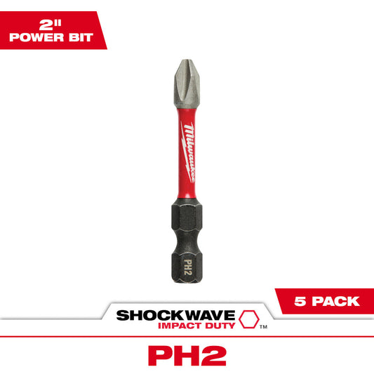 Milwaukee 48-32-4602 SHOCKWAVE Impact Duty 2in x #2 Phillips Power Bits - 5pk