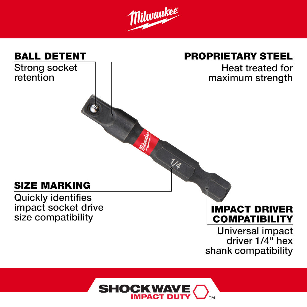 Milwaukee 48-32-5030 SHOCKWAVE Impact Duty 2in x 1/4in Square Socket Adapter