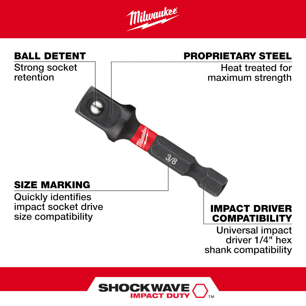 Milwaukee 48-32-5031 SHOCKWAVE Impact Duty 2in x 3/8in Square Socket Adapter