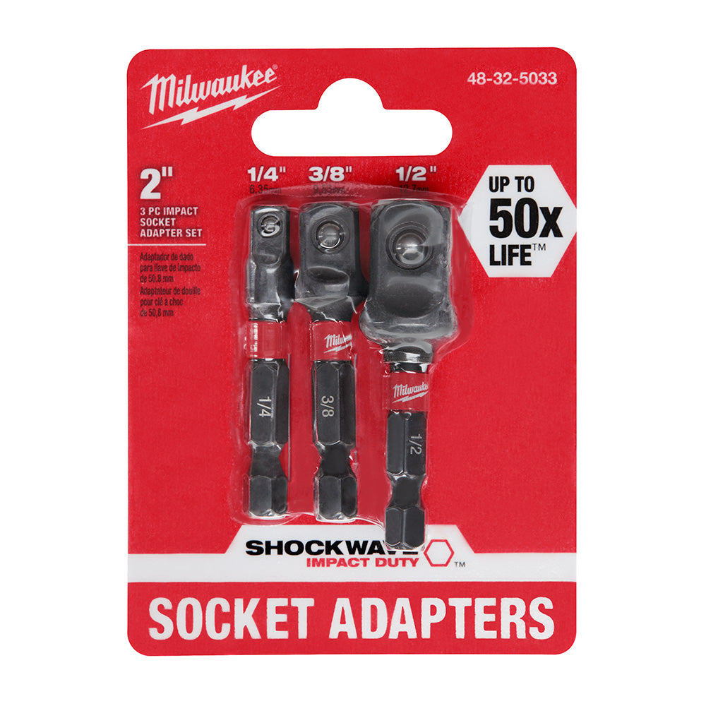 Milwaukee 48-32-5033 SHOCKWAVE Impact Duty 3pc 2in Square Socket Adapter Set