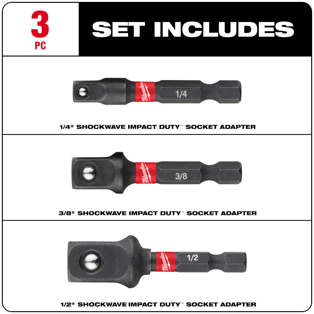 Milwaukee 48-32-5033 SHOCKWAVE Impact Duty 3pc 2in Square Socket Adapter Set