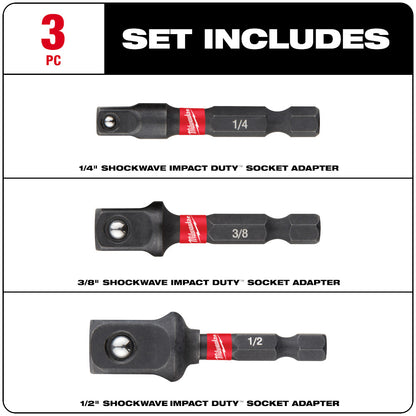 Milwaukee 48-32-5033 SHOCKWAVE Impact Duty 3pc 2in Square Socket Adapter Set