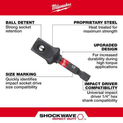 Milwaukee 48-32-5034 SHOCKWAVE Impact Duty 2in x 1/2in Square Socket Adapter