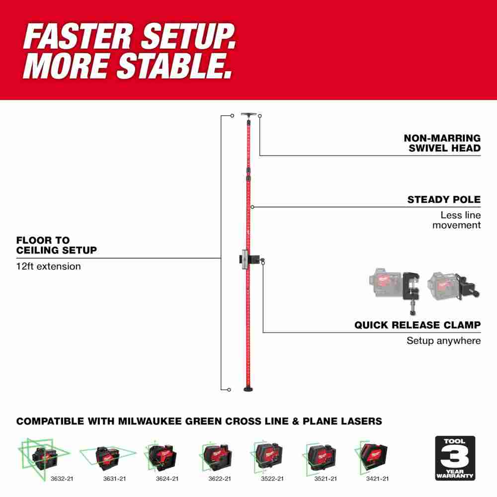 Milwaukee 48-35-1511 12' Telescoping Laser Pole