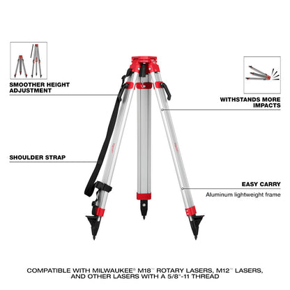Milwaukee 3704-21T M18 Cordless 4000' Red Exterior Dual Slope Rotary Laser Level Kit with Receiver / Remote / Tripod / Grade Rod