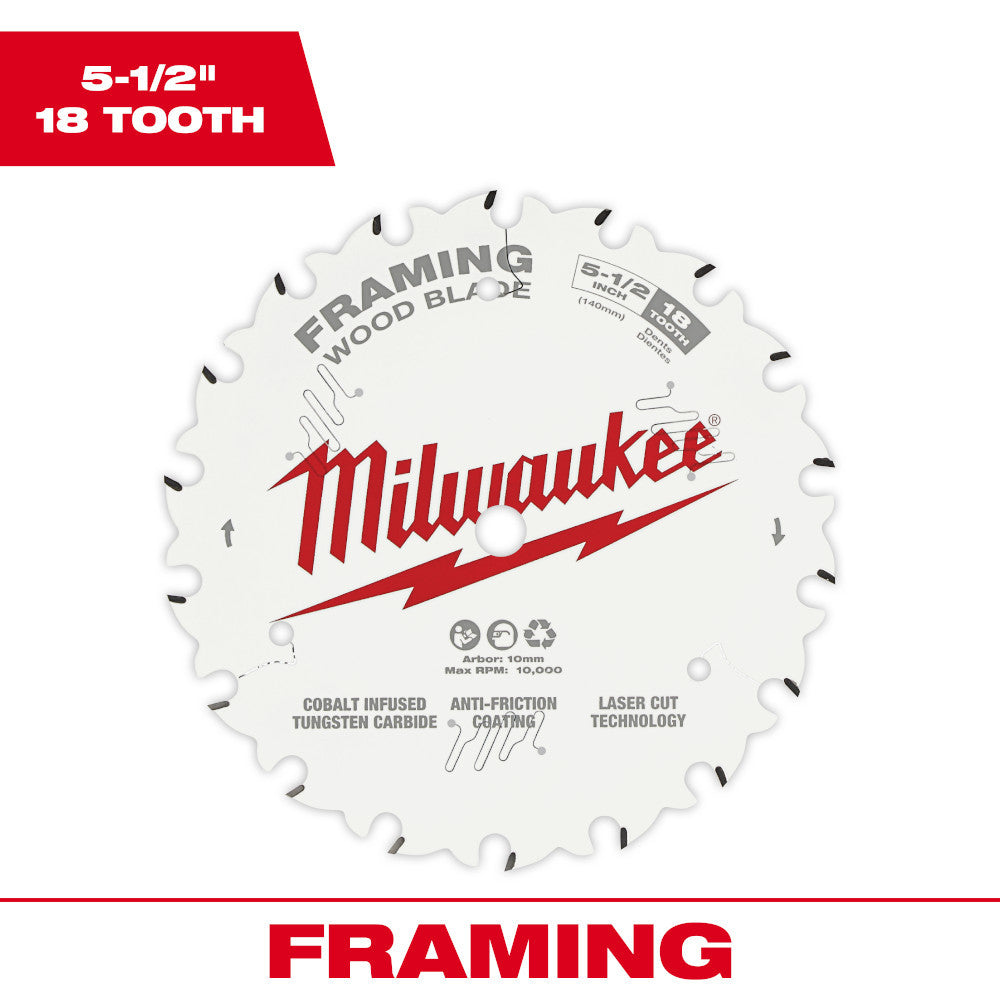 Milwaukee 48-40-0520 5-1/2in x 18T Framing Wood Cutting Circular Saw Blade