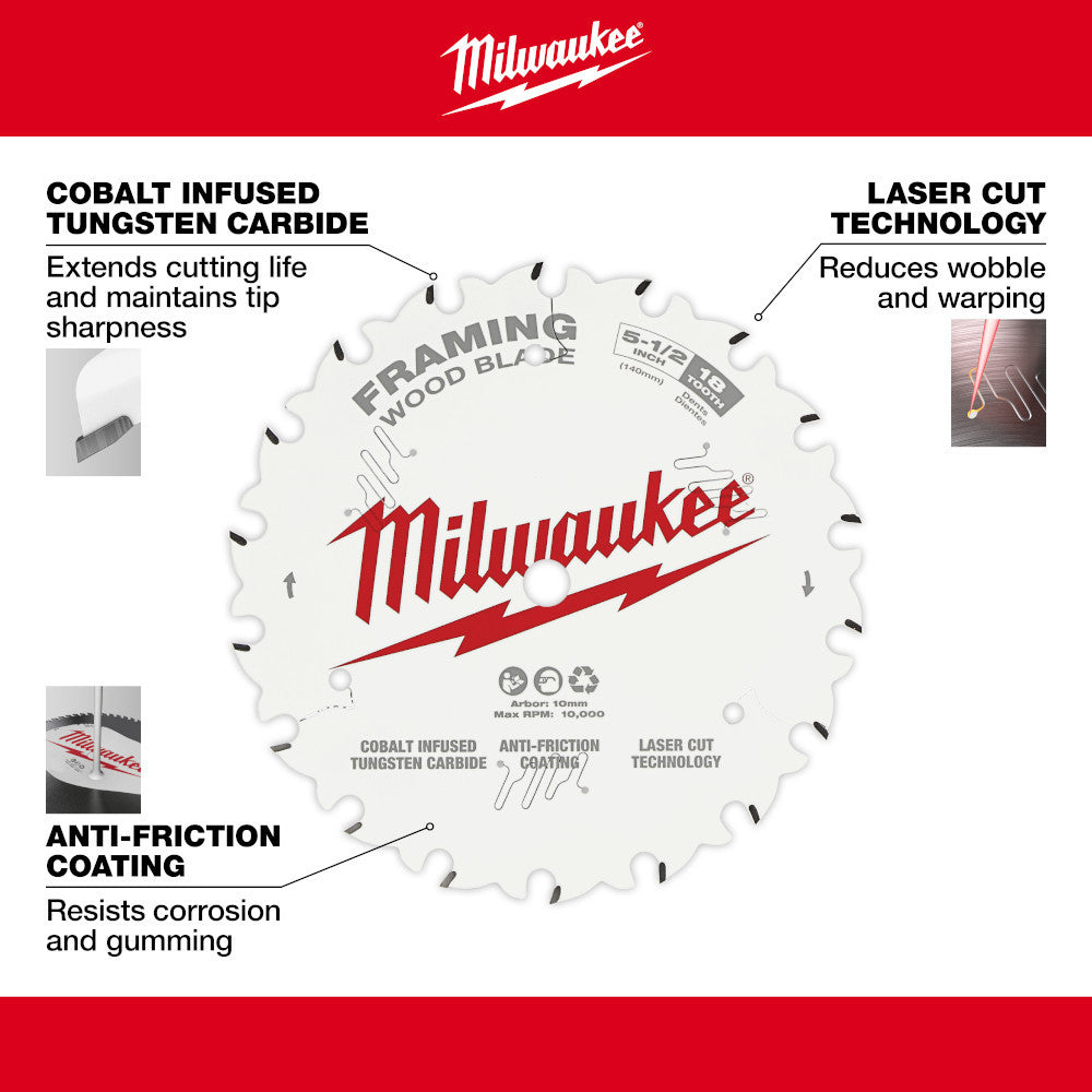 Milwaukee 48-40-0520 5-1/2in x 18T Framing Wood Cutting Circular Saw Blade