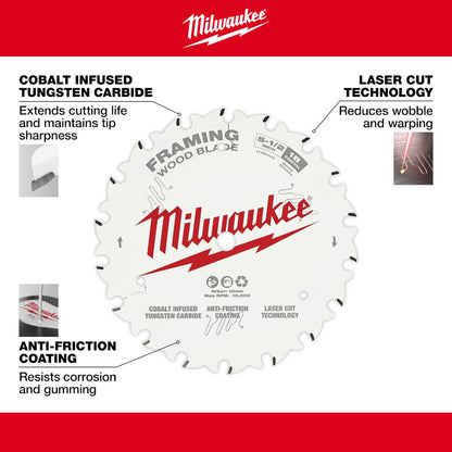 Milwaukee 48-40-0520 5-1/2in x 18T Framing Wood Cutting Circular Saw Blade