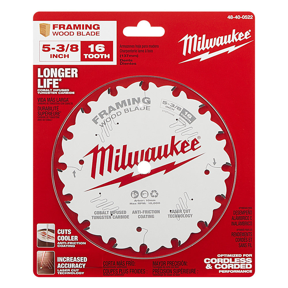 Milwaukee 48-40-0522 5-3/8in x 16T Framing Wood Cutting Circular Saw Blade