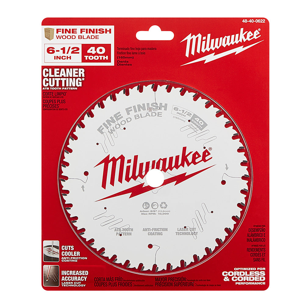 Milwaukee 48-40-0622 6-1/2in x 40T Fine Finish Wood Cutting Circular Saw Blade