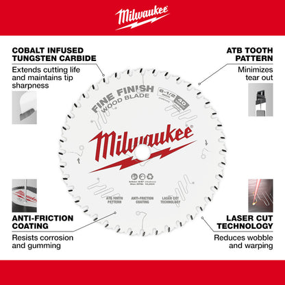 Milwaukee 48-40-0622 6-1/2in x 40T Fine Finish Wood Cutting Circular Saw Blade