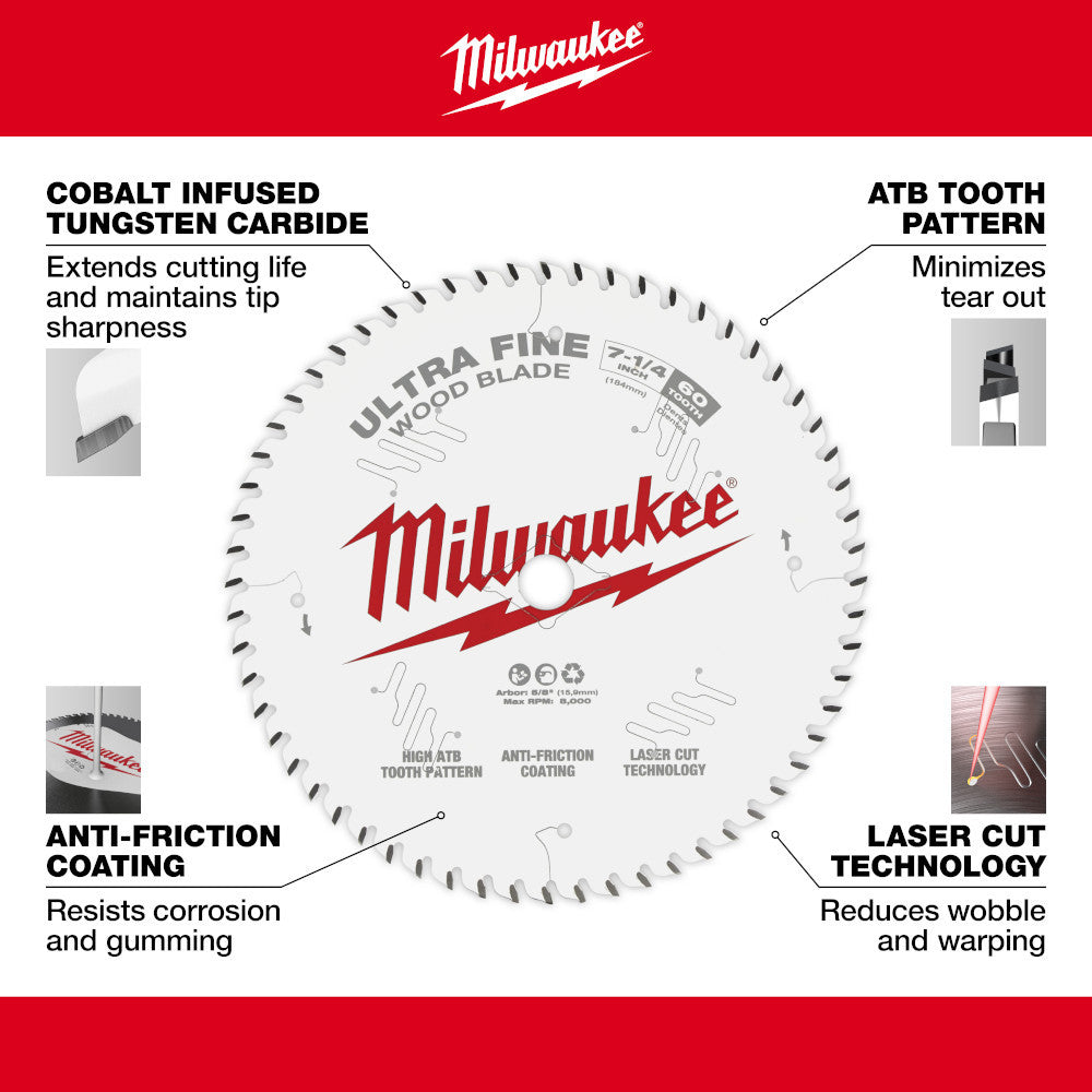Milwaukee 48-40-0730 7-1/4in 60T Ultra Fine Finish Circular Saw Blade