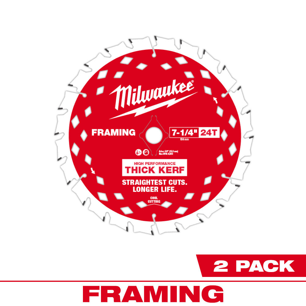Milwaukee 48-40-0742 7-1/4in 24T Thick Kerf Framing Circular Saw Blades -2pk