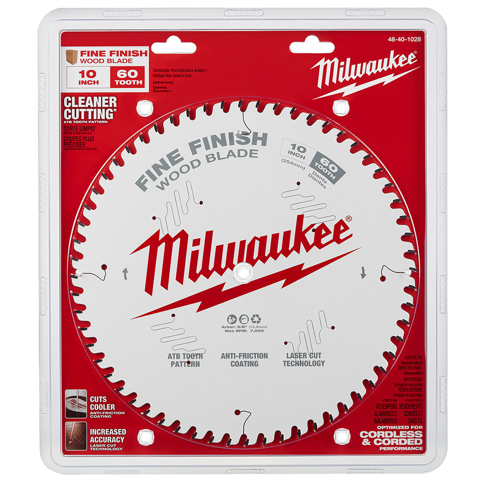 Milwaukee 48-40-1028 10in x 60T Fine Finish Wood Cutting Circular Saw Blade