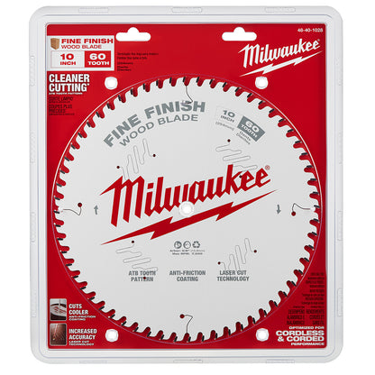 Milwaukee 48-40-1028 10in x 60T Fine Finish Wood Cutting Circular Saw Blade