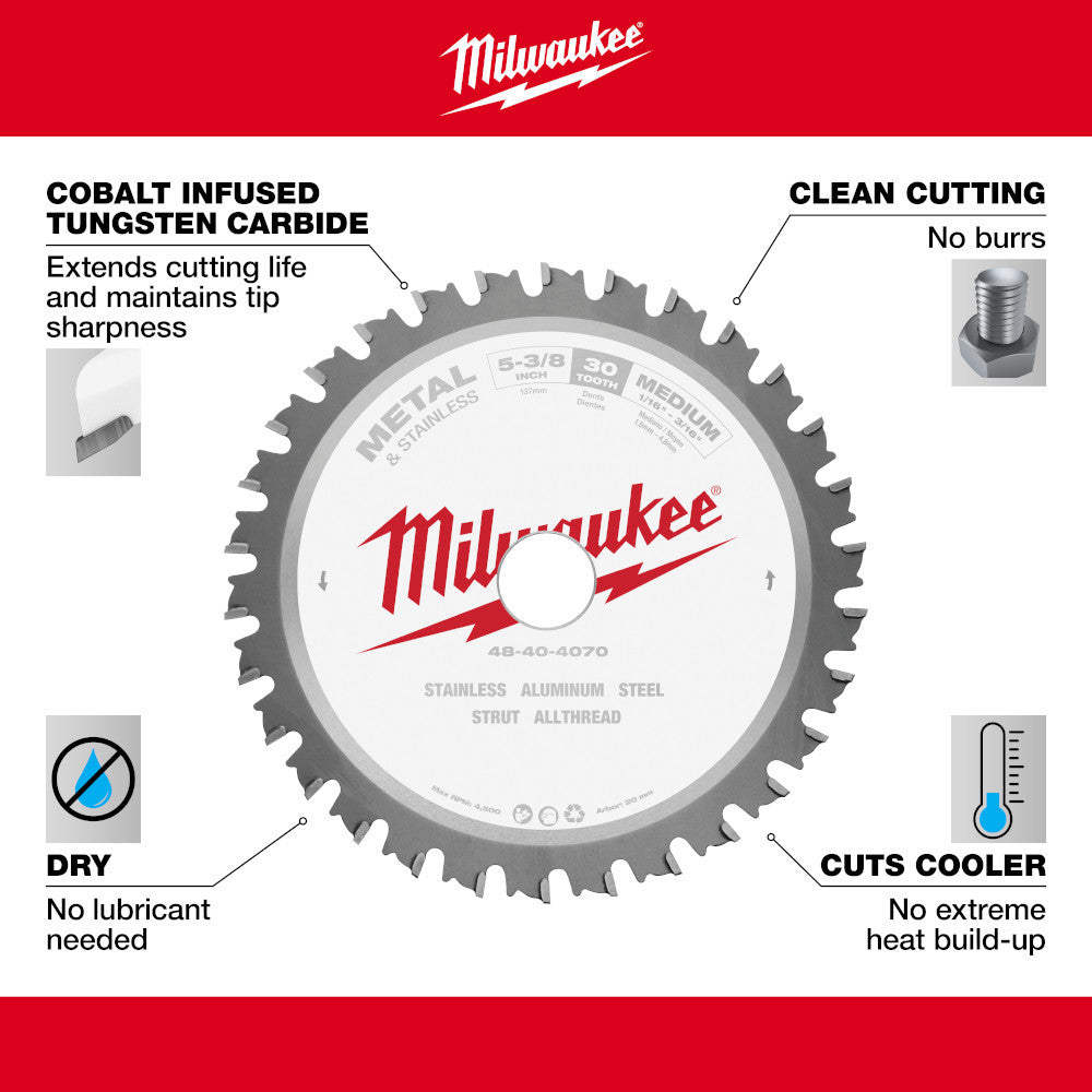 Milwaukee 48-40-4070 5-3/8in 30T Metal & Stainless Cutting Circular Saw Blade