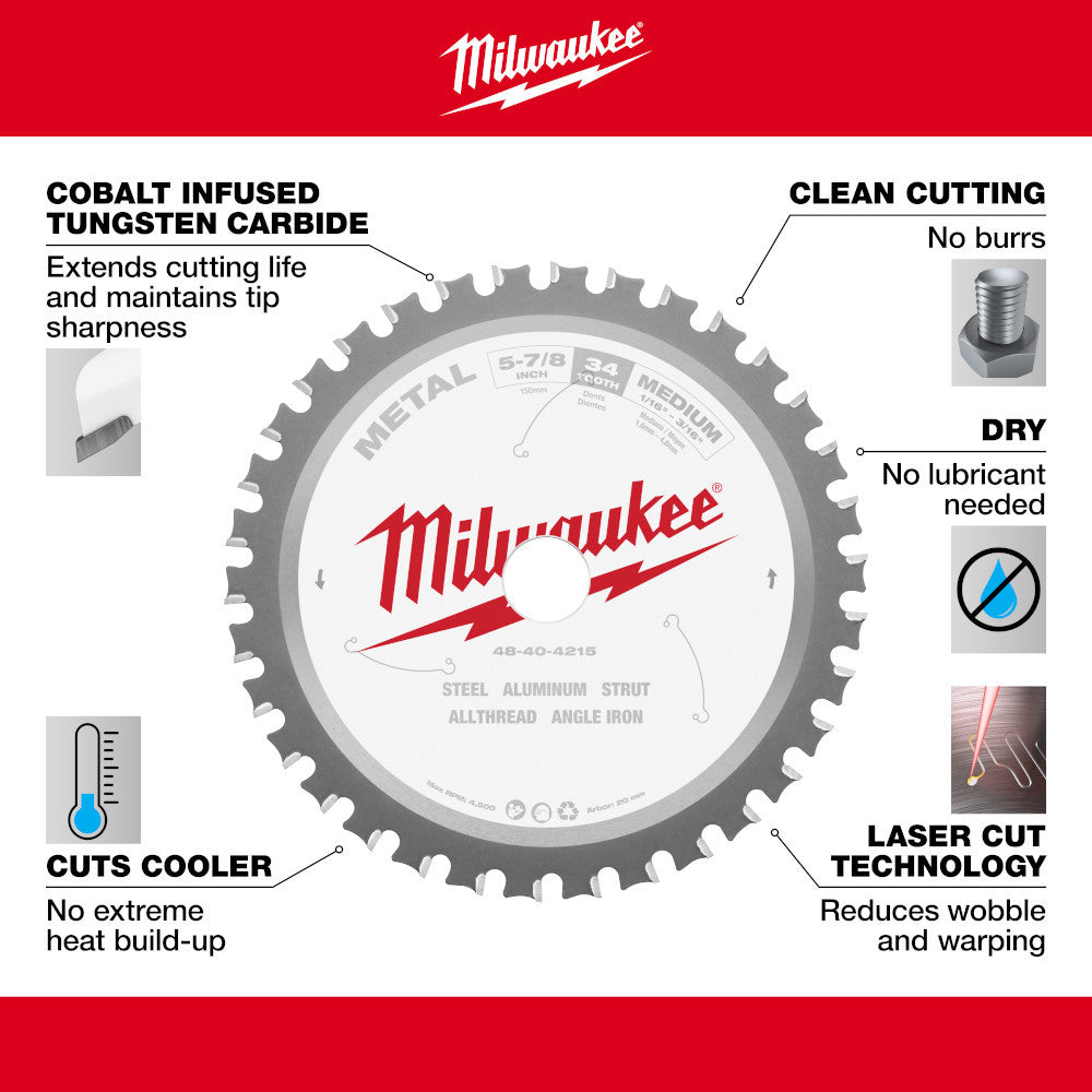 Milwaukee 48-40-4215 5-7/8in x 34T Metal Cutting Circular Saw Blade