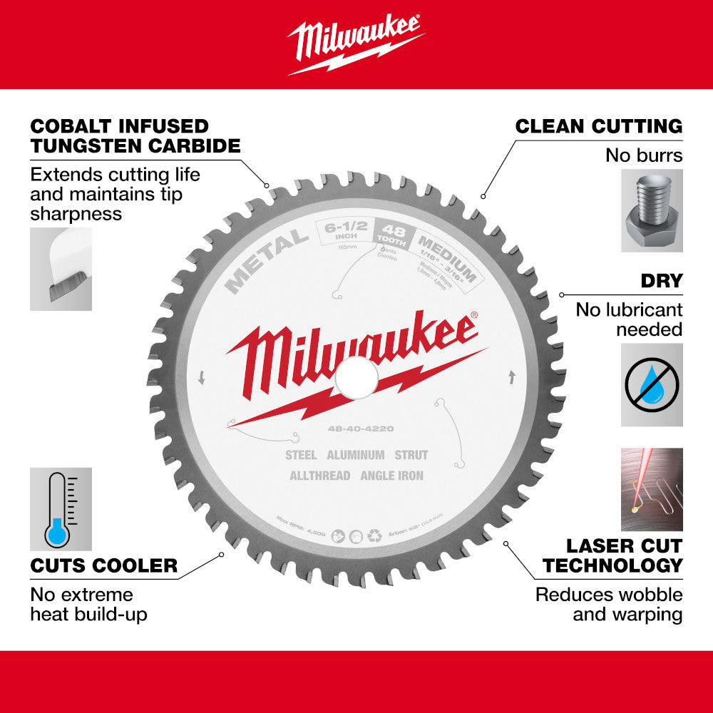 Milwaukee 48-40-4220 6-1/2in x 48T Metal Cutting Circular Saw Blade