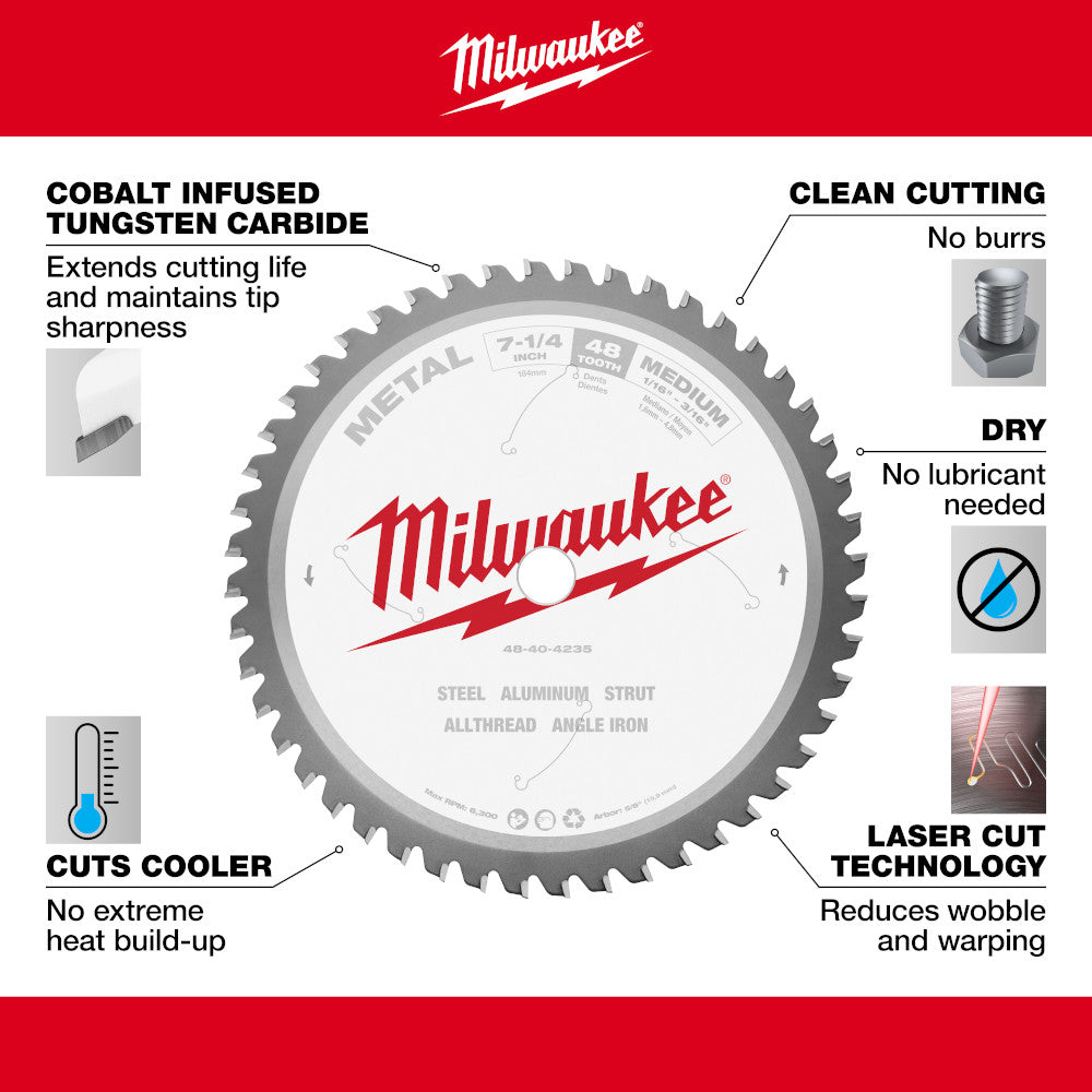 Milwaukee 48-40-423 7-1/4in x 48T Metal Cutting Circular Saw Blade