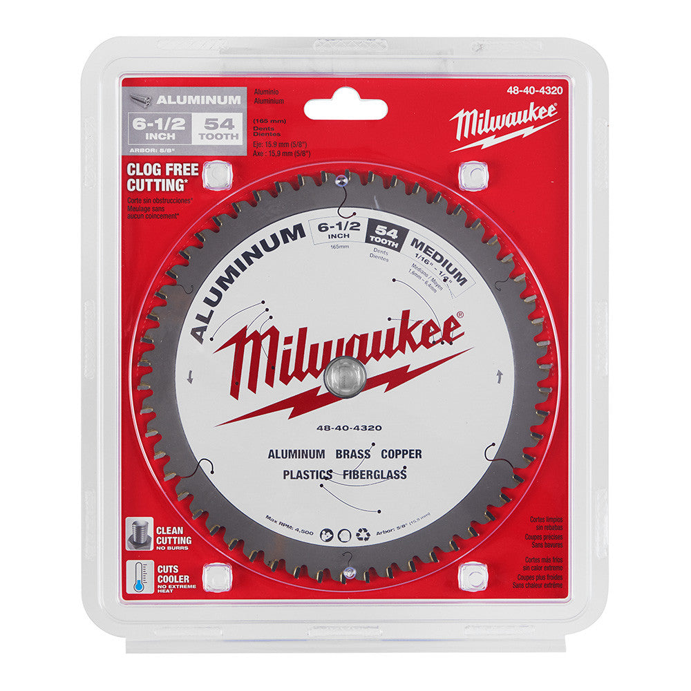 Milwaukee 48-40-4320 6-1/2in x 54T Non-Ferrous Metal & Aluminum Cutting Circular Saw Blade