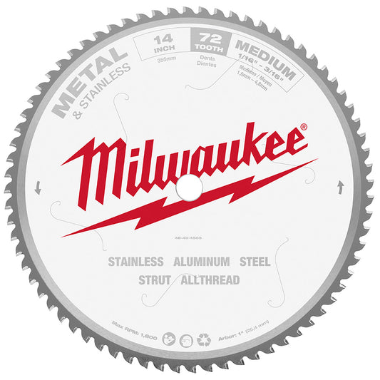 Milwaukee 48-40-4505 14in x 72T Ferrous Metal & Stainless Cutting Circular Saw Blade