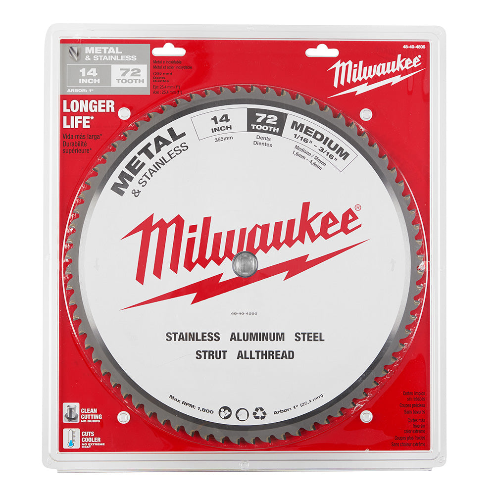 Milwaukee 48-40-4505 14in x 72T Ferrous Metal & Stainless Cutting Circular Saw Blade