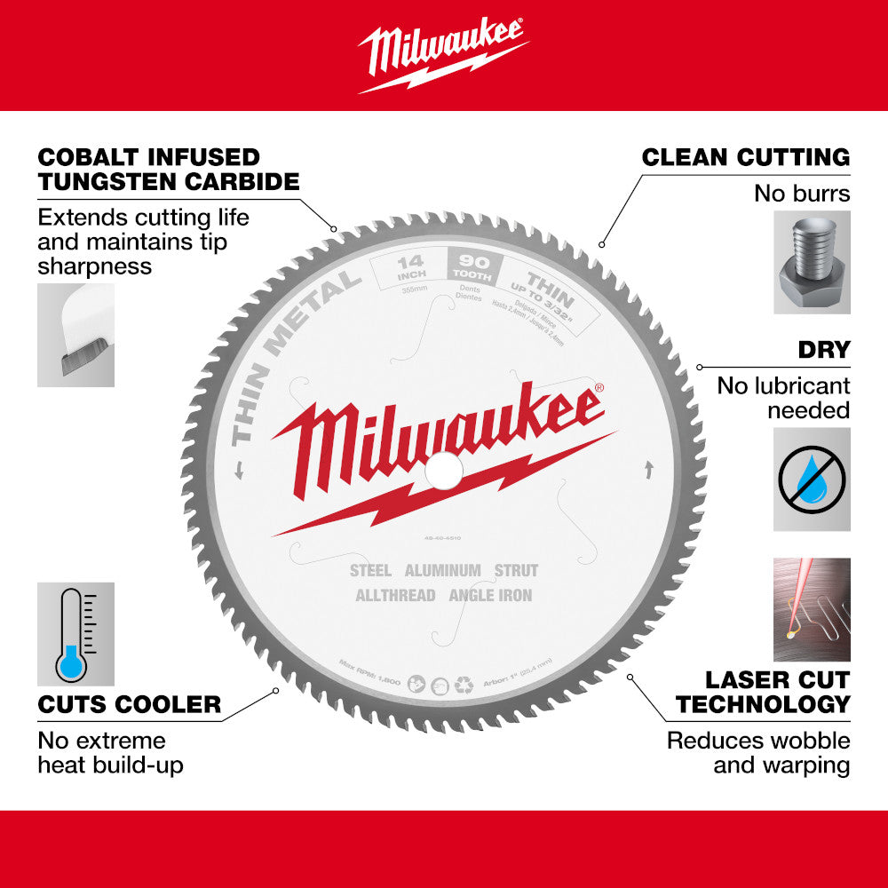 Milwaukee 48-40-4510 14in x 90T Thin Metal Cutting Circular Saw Blade