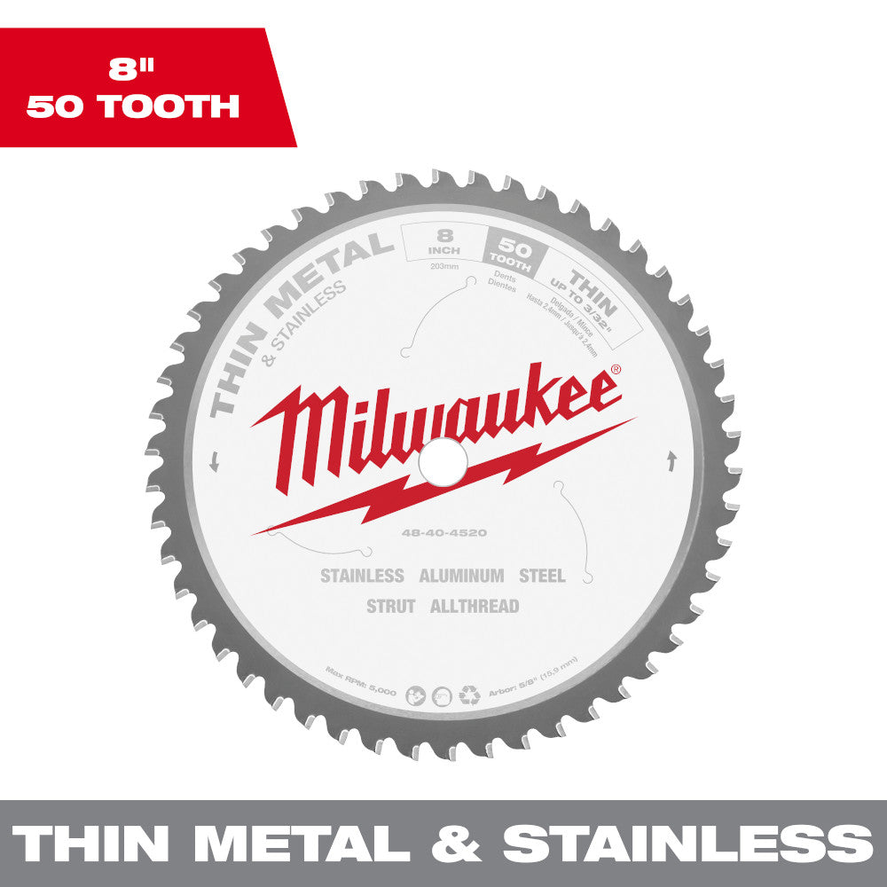 Milwaukee 48-40-4520 8in x 50T Metal Cutting Circular Saw Blade