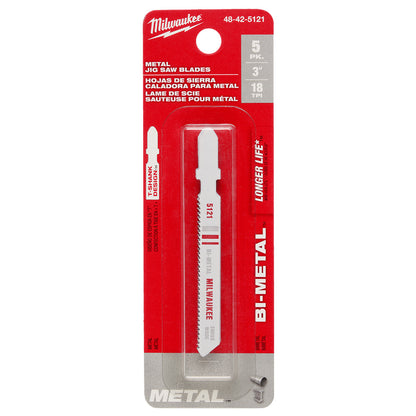 Milwaukee 48-42-5121 3in x 18 TPI Bi-Metal Jig Saw Blades - 5pk