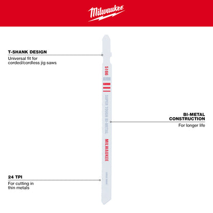 Milwaukee 48-42-5166 5-1/4in x 24 TPI Bi-Metal Jig Saw Blades - 5pk