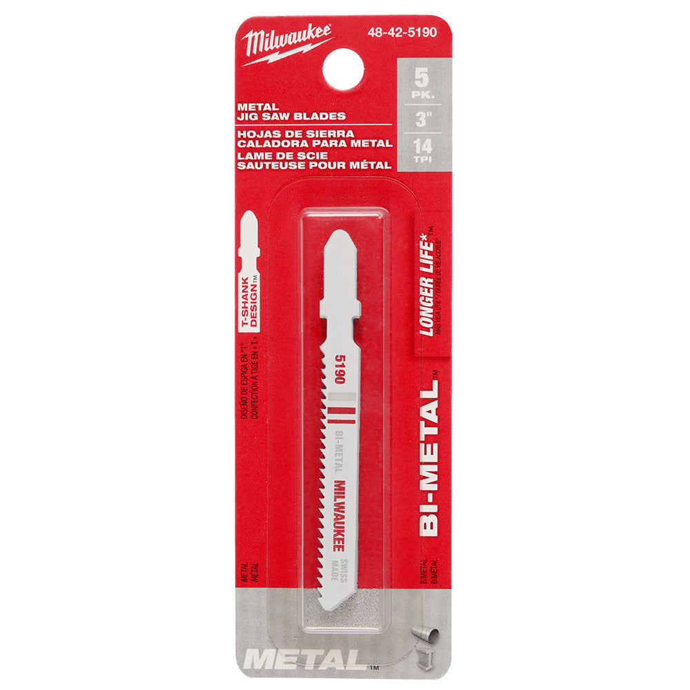 Milwaukee 48-42-5190 3in x 14 TPI Bi-Metal Jig Saw Blades - 5pk