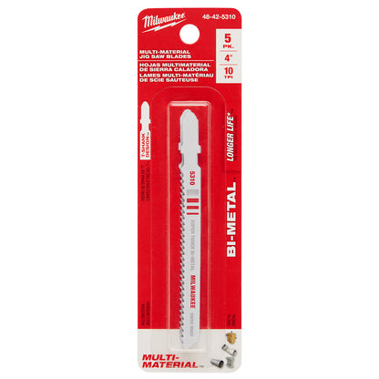 Milwaukee 48-42-5310 4in x 10 TPI Bi-Metal Multi-Material Cutting Jig Saw Blades - 5pk