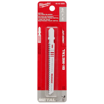 Milwaukee 48-42-5850 4in x 8 TPI Bi-Metal Cutting Multi-Material Cutting Jig Saw Blades - 5pk