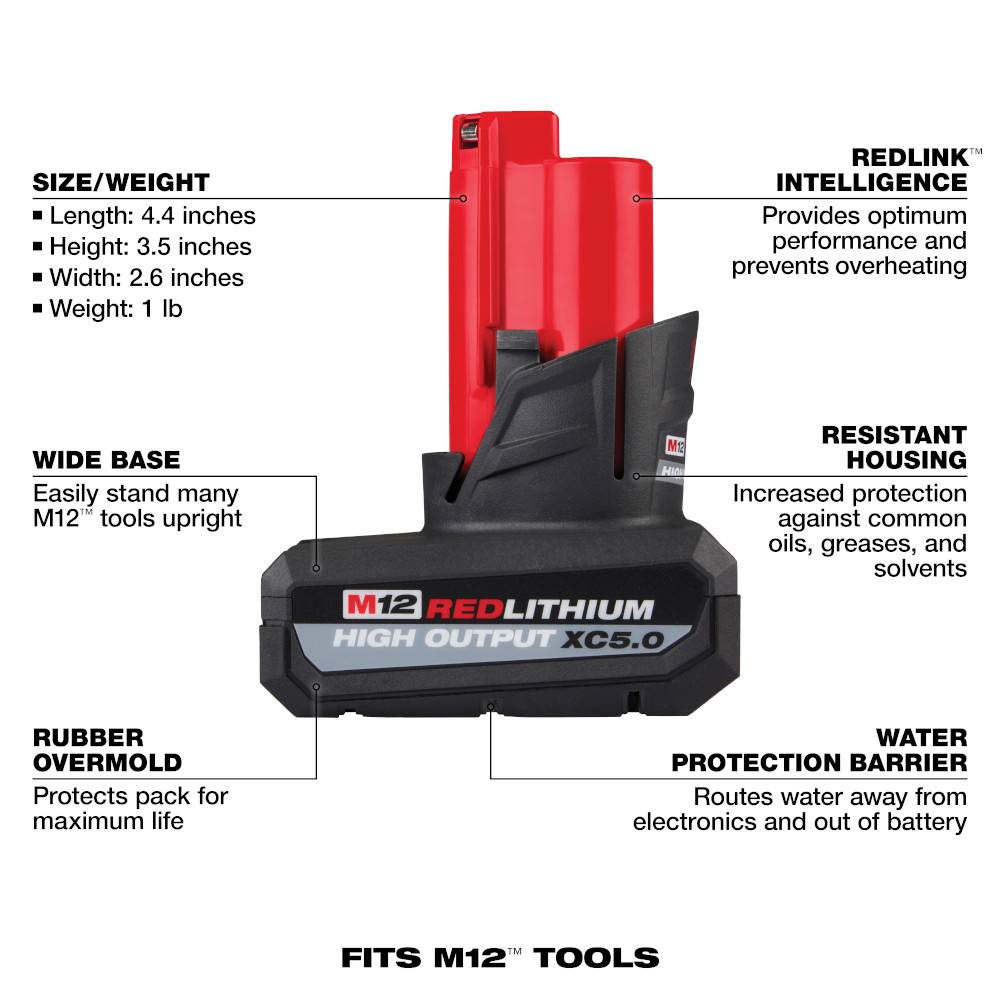 Milwaukee 48-59-2450P M12 5.0 Ah Battery & Charger Starter Kit