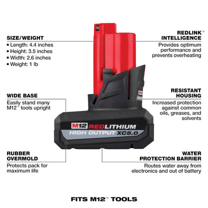Milwaukee 48-59-2450P M12 5.0 Ah Battery & Charger Starter Kit
