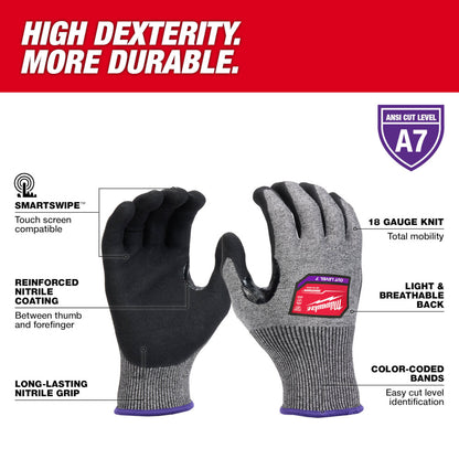 Milwaukee 48-73-7011 Cut Level 7 High Dexterity Nitrile Dipped Gloves - Medium