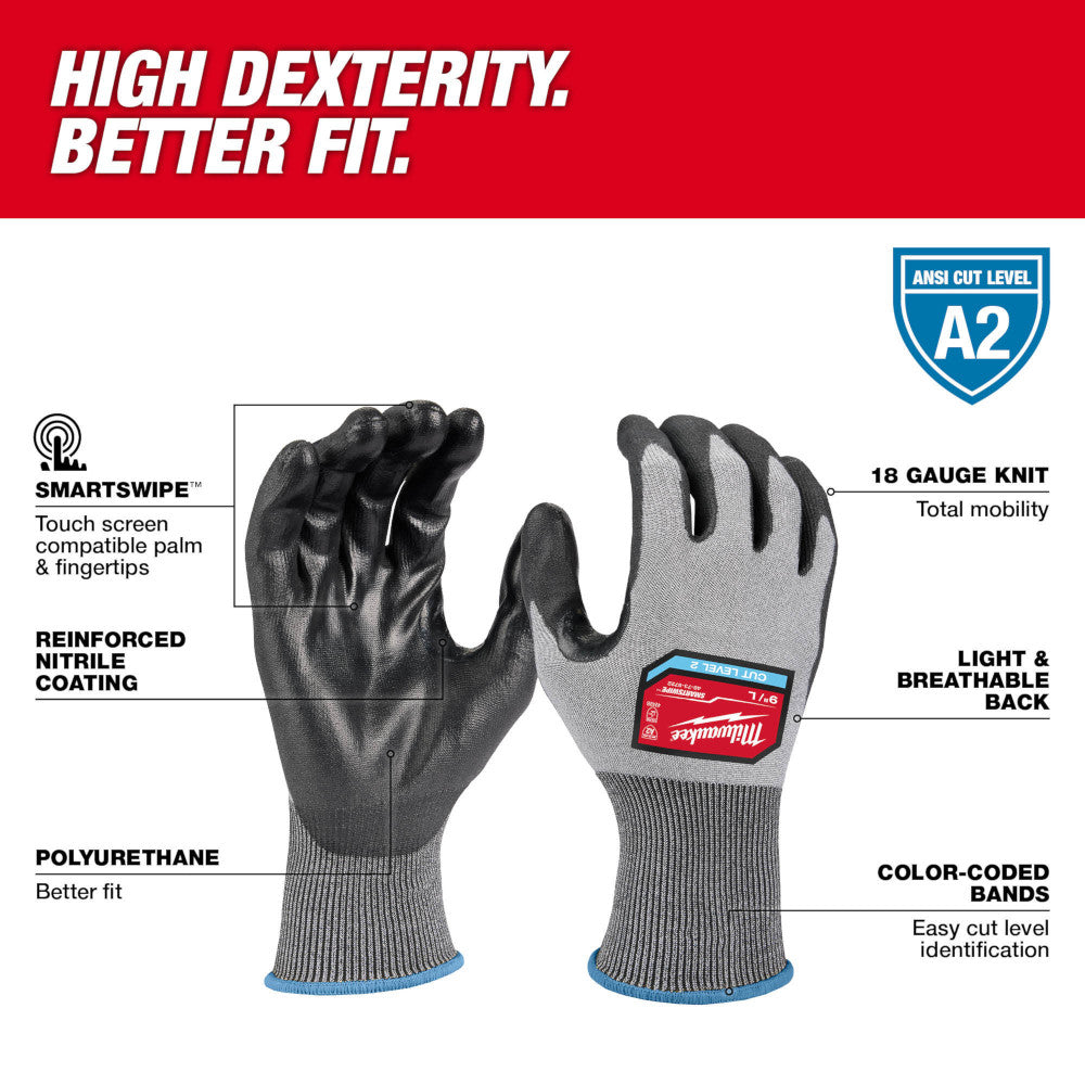Milwaukee 48-73-8721 Cut Level 2 High Dexterity Polyurethane Dipped Gloves - Medium