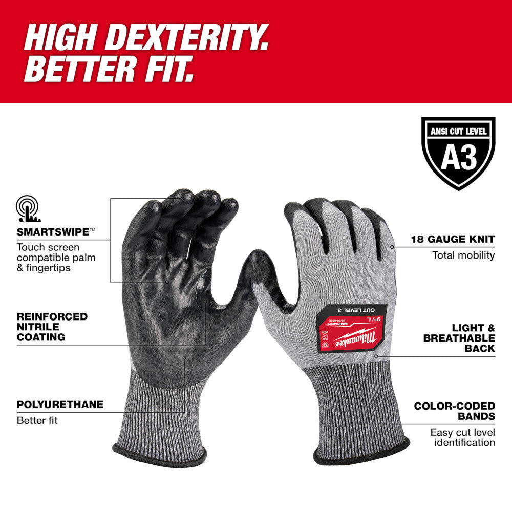 Milwaukee 48-73-8734 Cut Level 3 High Dexterity Polyurethane Dipped Gloves - XX Large