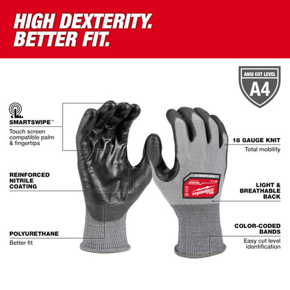 Milwaukee 48-73-8742 Cut Level 4 High Dexterity Polyurethane Dipped Gloves - Large