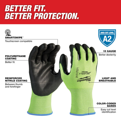 Milwaukee 48-73-8923 Cut Level 2 High Visibility Polyurethane Dipped Gloves - Extra Large